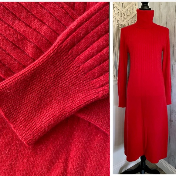 100% Cashmere Mock Neck MIDI Dress - Picture 2 of 13